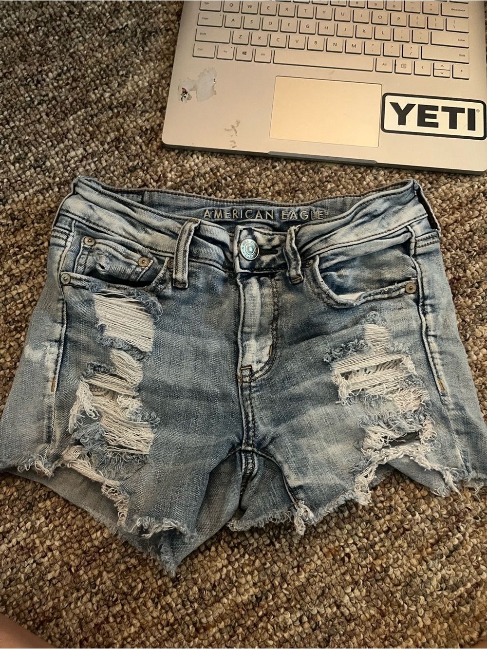 American Eagle Outfitters Light Blue Ripped Denim Shorts
